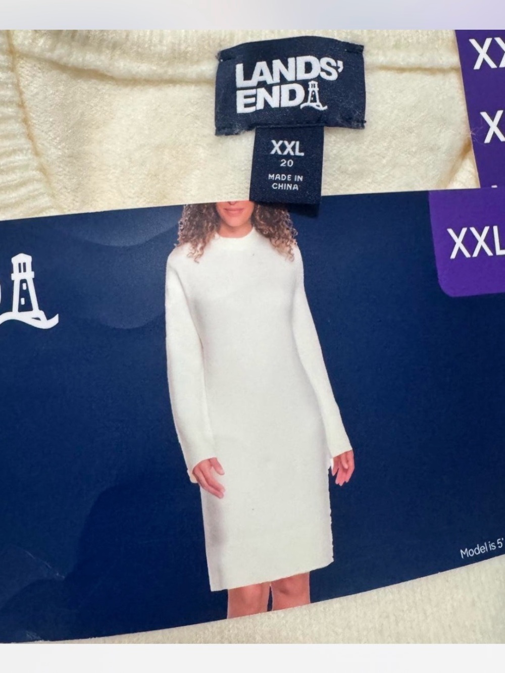 Lands' End Cream Ribbed Mock-Neck Sweater Dress
